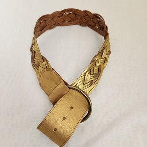 Gold Woven Braided Belt Women’s S Gold Genuine Leather Wide 90's Brass Hardware